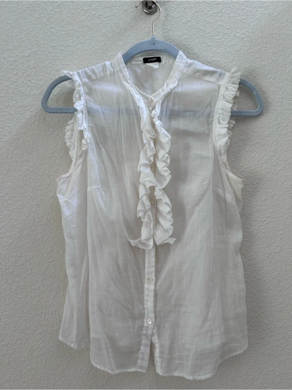 J Crew White Ruffle Button Up Sleeveless Blouse Size 2